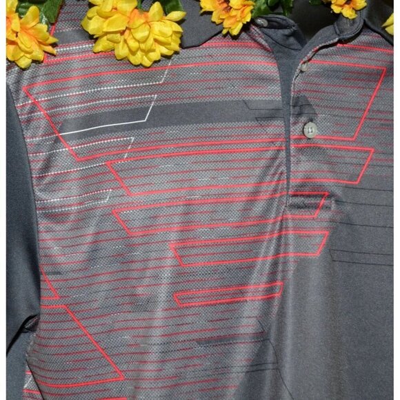 PGA Tour Pro Series Athletic Fit Gray Red Polo Golf  Shirt Size L Logo Stripe - Picture 3 of 7